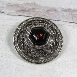 Joan Rivers Hexagon Amethyst Purple Silver Tone Butterfly Flower Domed Brooch